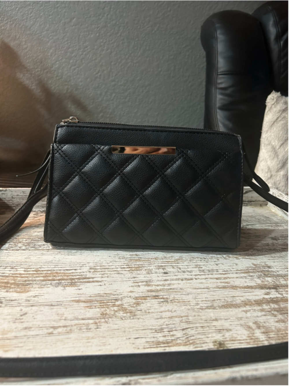 Women's Unbranded Quilted Crossbody Bag One Size Black Gold - Picture 1 of 9